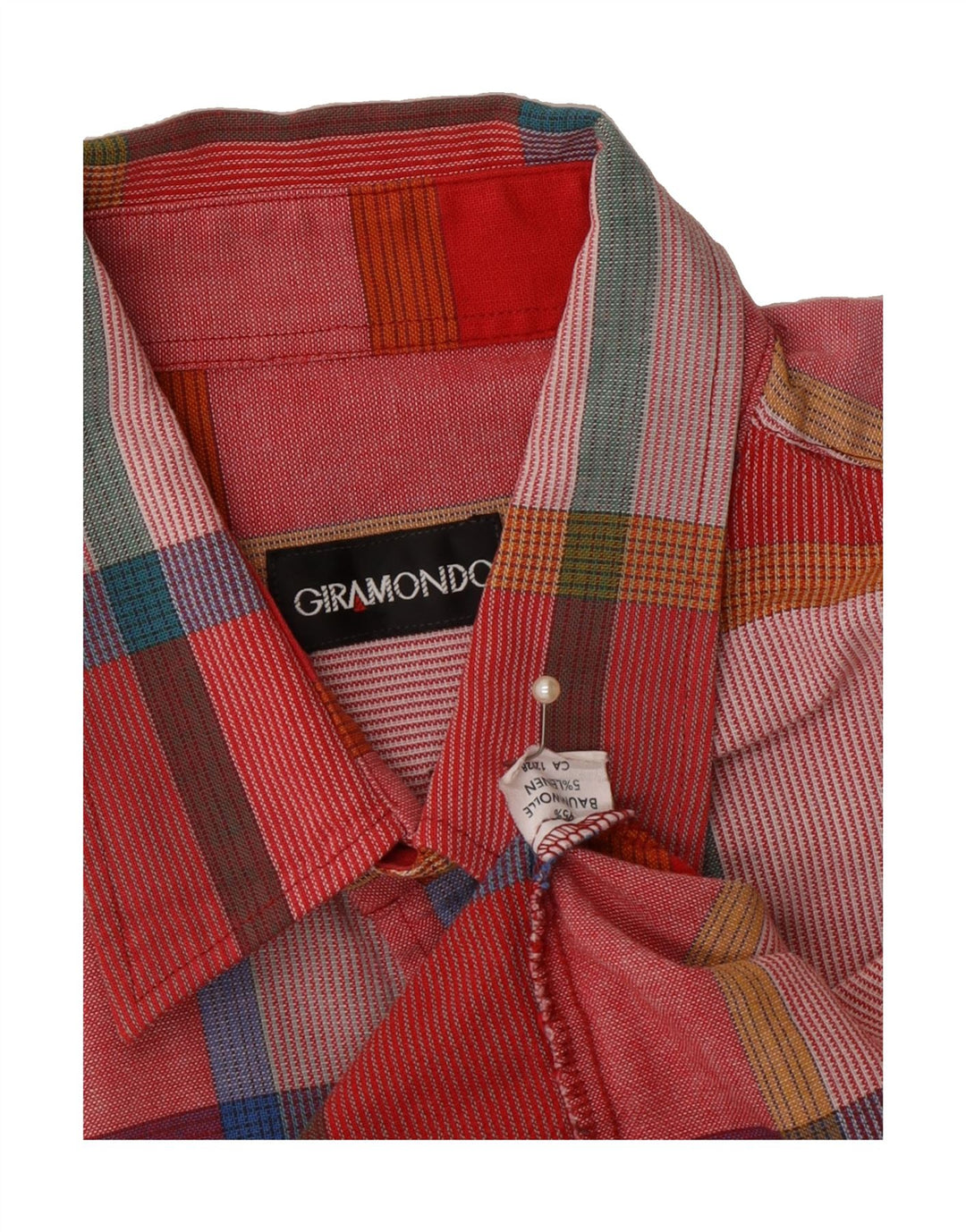 GIRAMONDO Mens Short Sleeve Shirt Large Red Check Cotton Vintage Giramondo and Second-Hand Giramondo from Messina Hembry 
