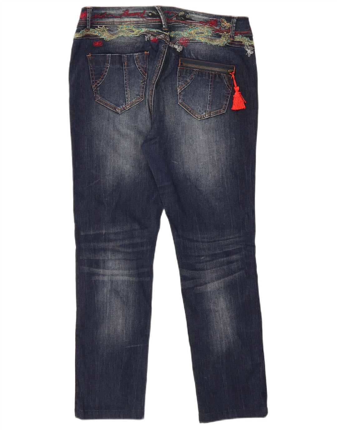 Ženske traperice Desigual Graphic Slim W34 L29 tamnoplavi poliester