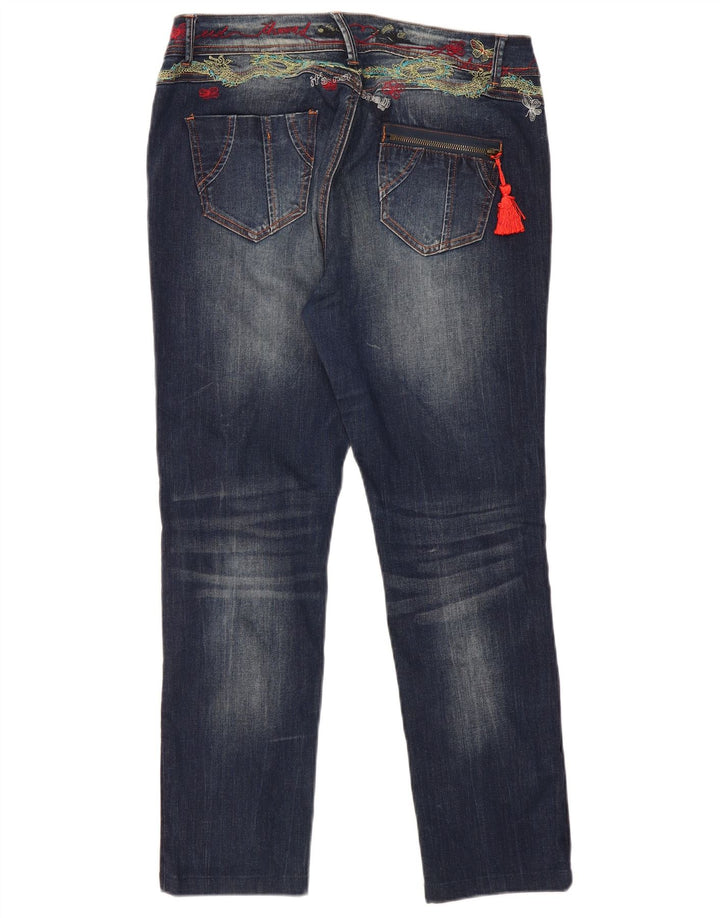 Ženske traperice Desigual Graphic Slim W34 L29 tamnoplavi poliester