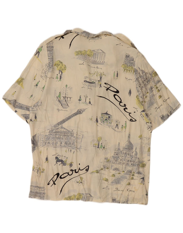 Vintage Womens Graphic Short Sleeve Shirt Blouse EU 36 Small Off White