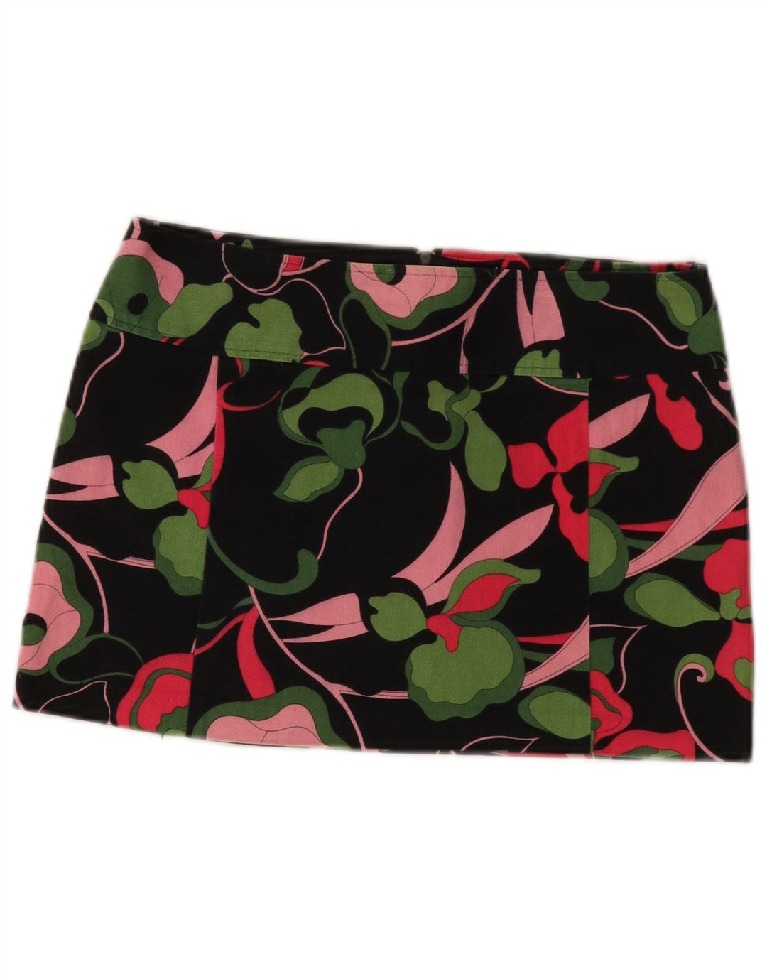 VINTAGE ženska mini suknja IT 42 srednje W30 crni cvjetni pamuk