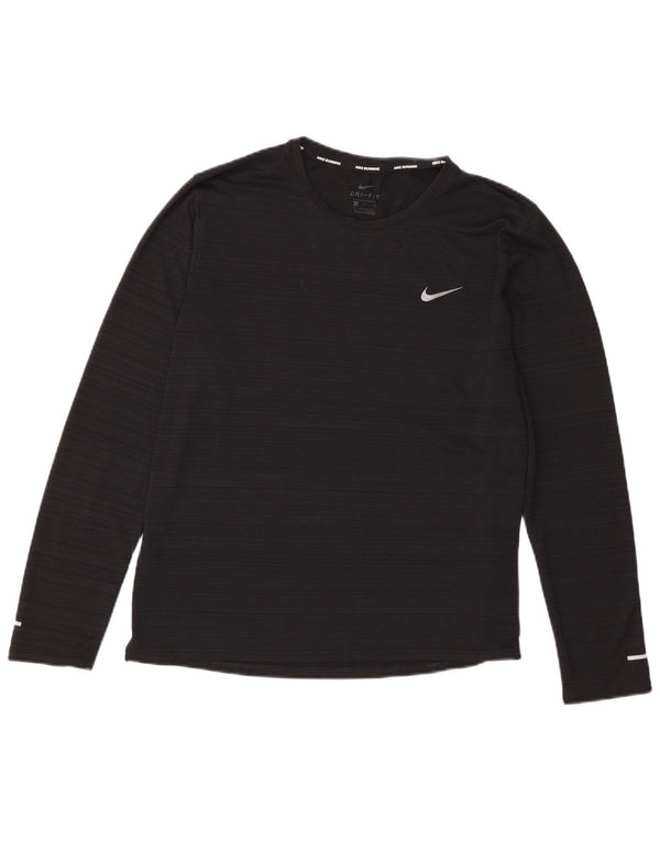 Nike Ženska Dri Fit Top majica dugih rukava UK 16 Veliki crni prugasti poliester