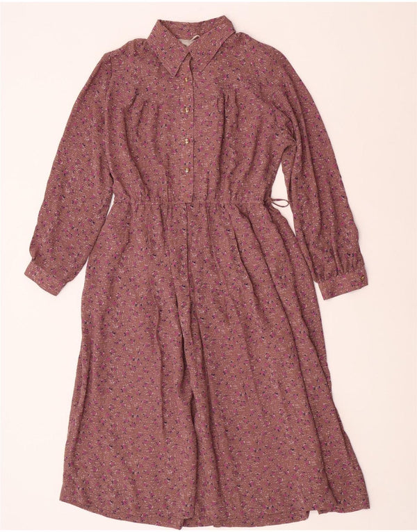 Vintage ženska maksi pulover haljina UK 12 srednje smeđa cvjetna