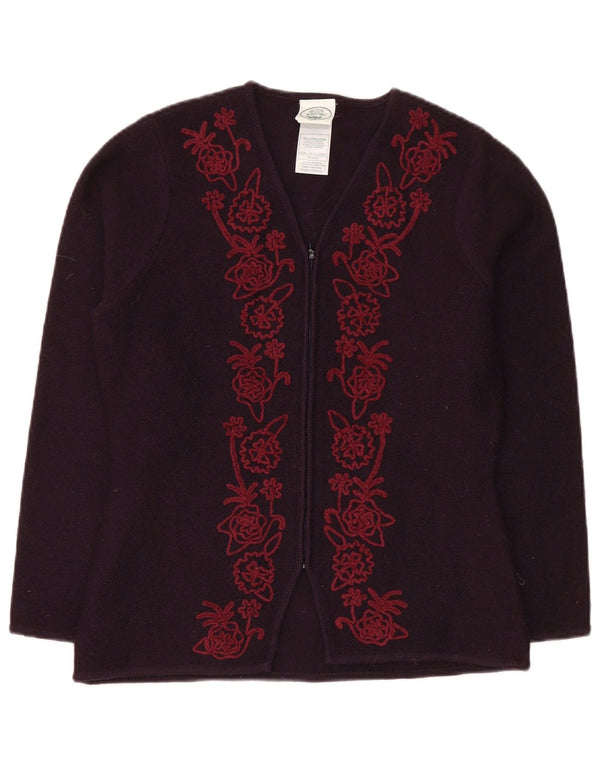 Laura Ashley ženski kardigan džemper UK 12 srednje ljubičasta cvjetna vuna