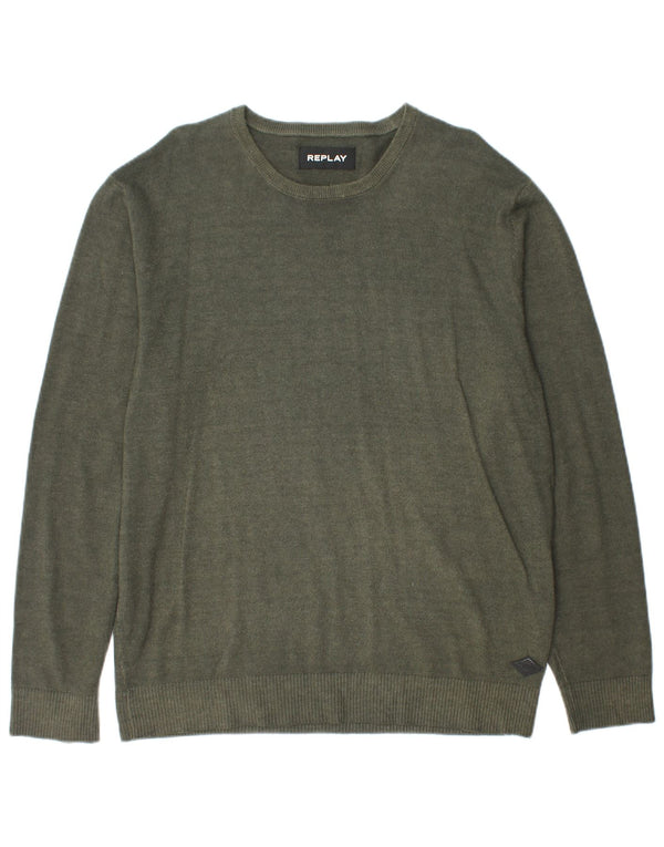 REPLAY muški džemper s lađastim izrezom XL, kaki vuna