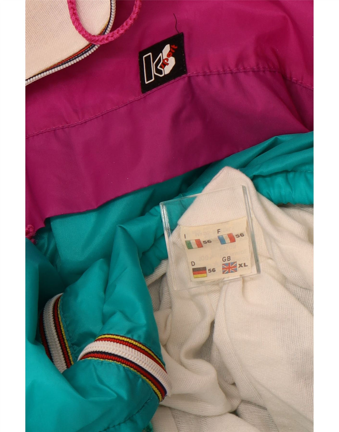 VINTAGE muška kišna jakna s kapuljačom UK 42 XL ružičasti poliamid u blokovima boja