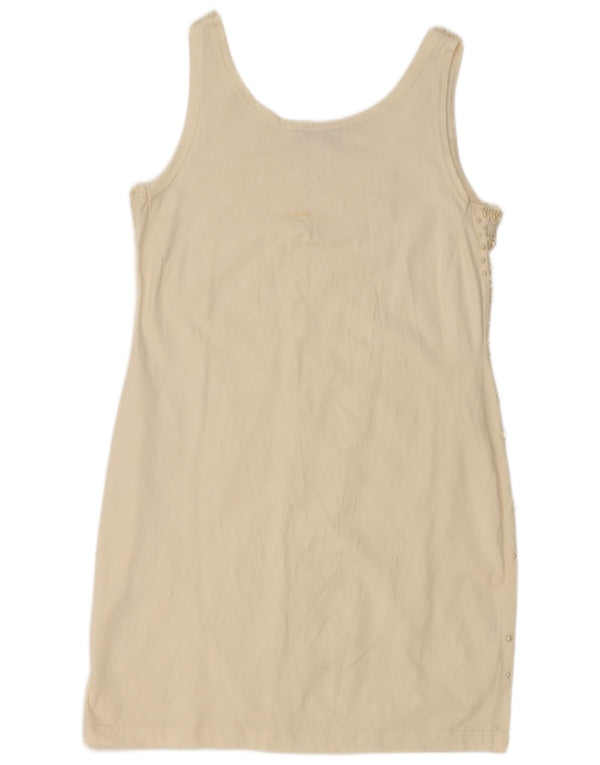 Vintage Womens Sleeveless Sheath Dress EU 42 Large Beige Cotton