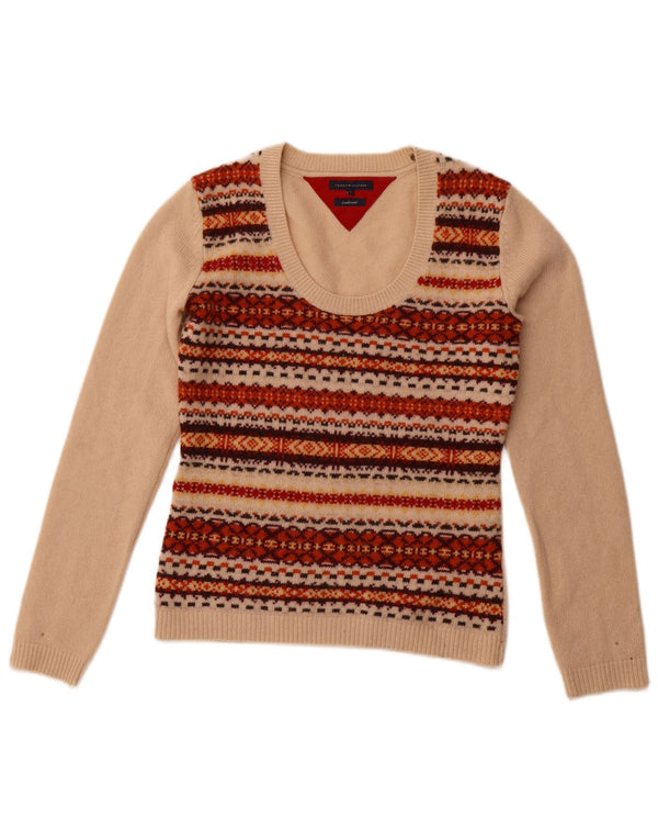 TOMMY HILFIGER Ženski džemper s morskim izrezom UK 10 Small Beige Fair Isle