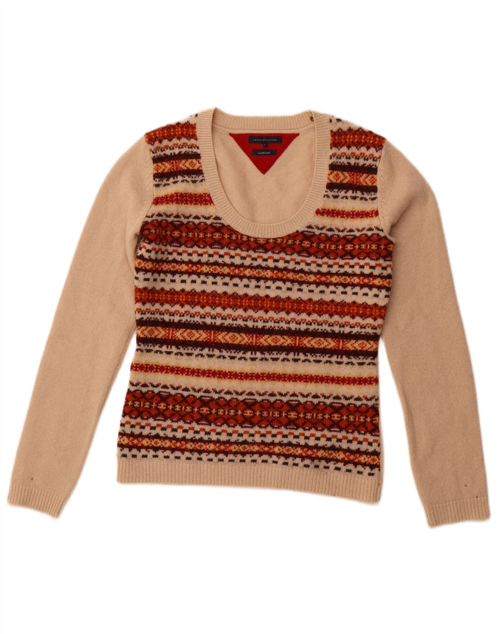TOMMY HILFIGER Ženski džemper s morskim izrezom UK 10 Small Beige Fair Isle