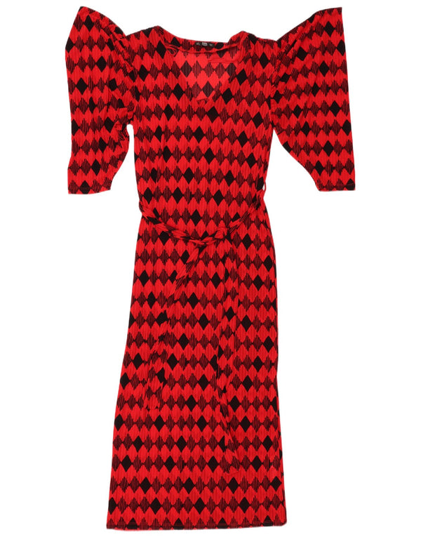 ZARA ženska maksi haljina kratkih rukava UK 12 Srednje crvena Argyle/Diamond najlon