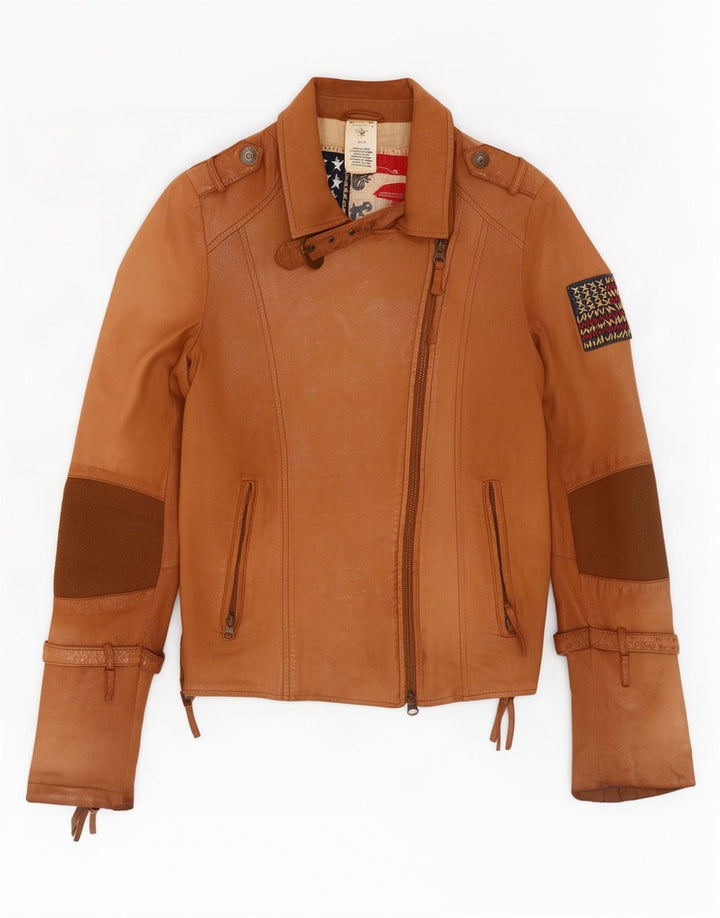 Ženska kožna biciklistička jakna True Religion UK 10 Small Beige Colourblock