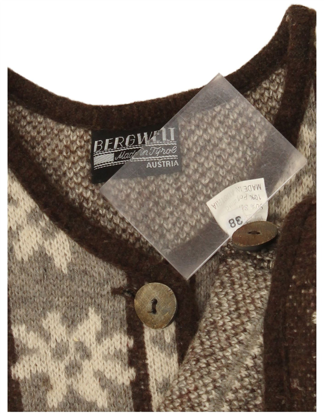 VINTAGE ženski kardigan džemper EU 38 srednje smeđe svijetle vune