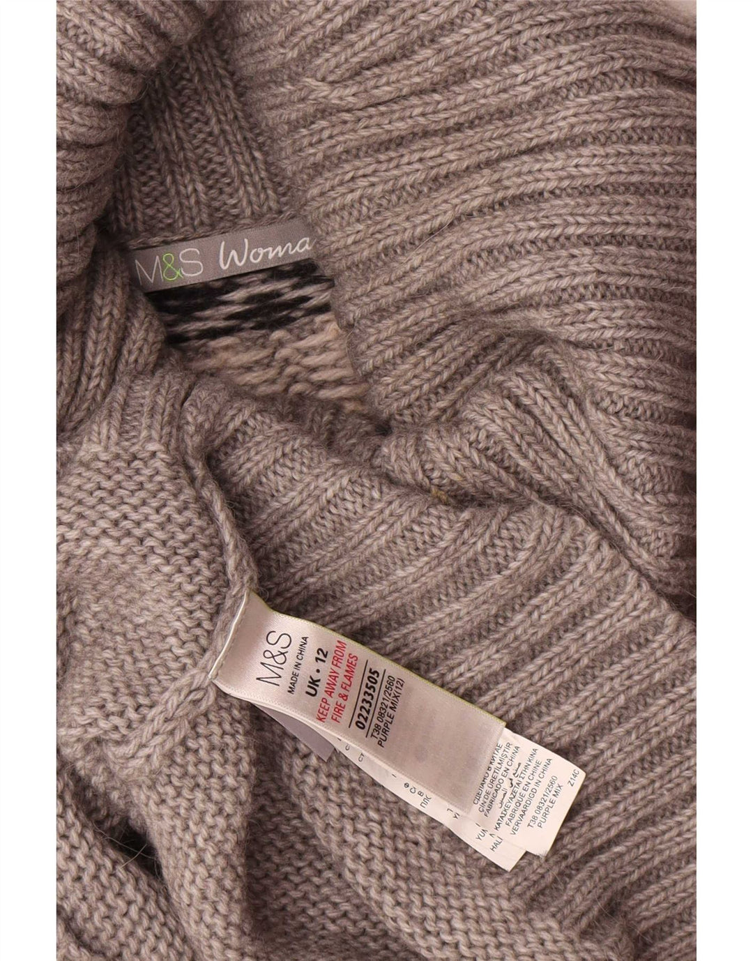 Marks & Spencer ženski pulover s rol izrezom UK 12 srednje sivi Fair Isle