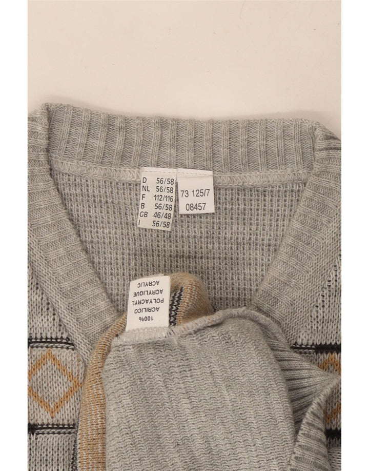 VINTAGE muški džemper s V-izrezom UK 46/48 2XL Sivi Argyle/Diamond