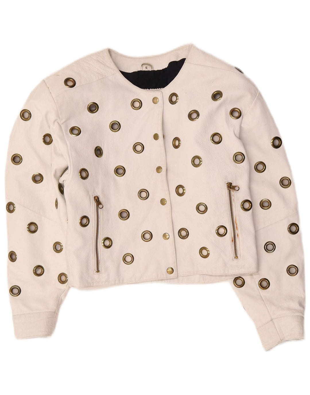 Vintage ženska crop kožna jakna UK 10 Mala bijela koža