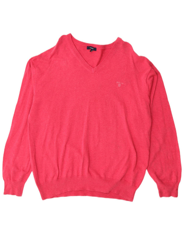 Gant ženski džemper s V-izrezom UK 22 3XL, ružičasti pamuk