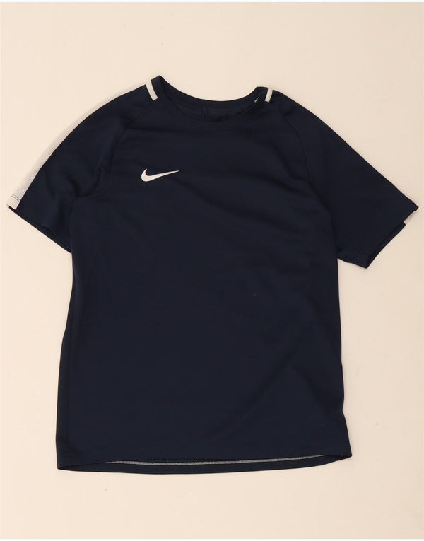 Nike Boys Dri Fit T-Shirt Top 13-14 Years Navy Blue Colourblock Poliester