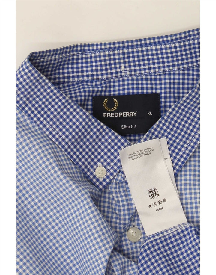 Fred Perry muška uska košulja XL plavi pamuk od ginghama