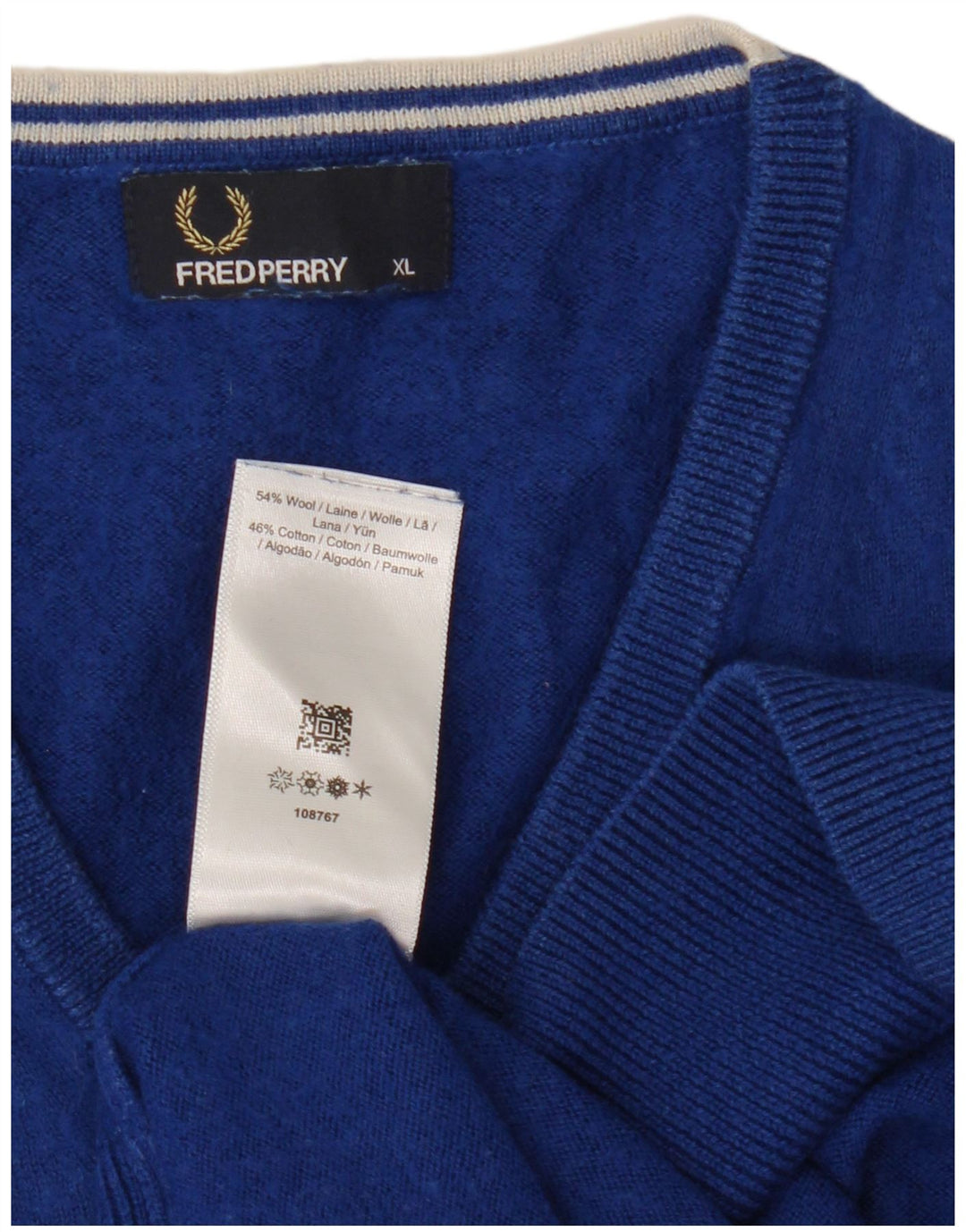 Fred Perry muški džemper s V-izrezom XL plava vunena