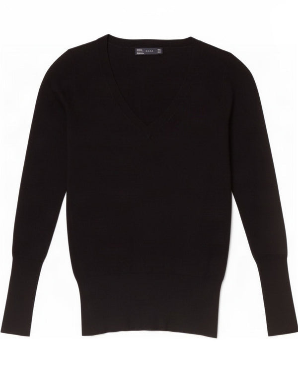 Zara ženski džemper s V-izrezom UK 10 Small Black Rayon