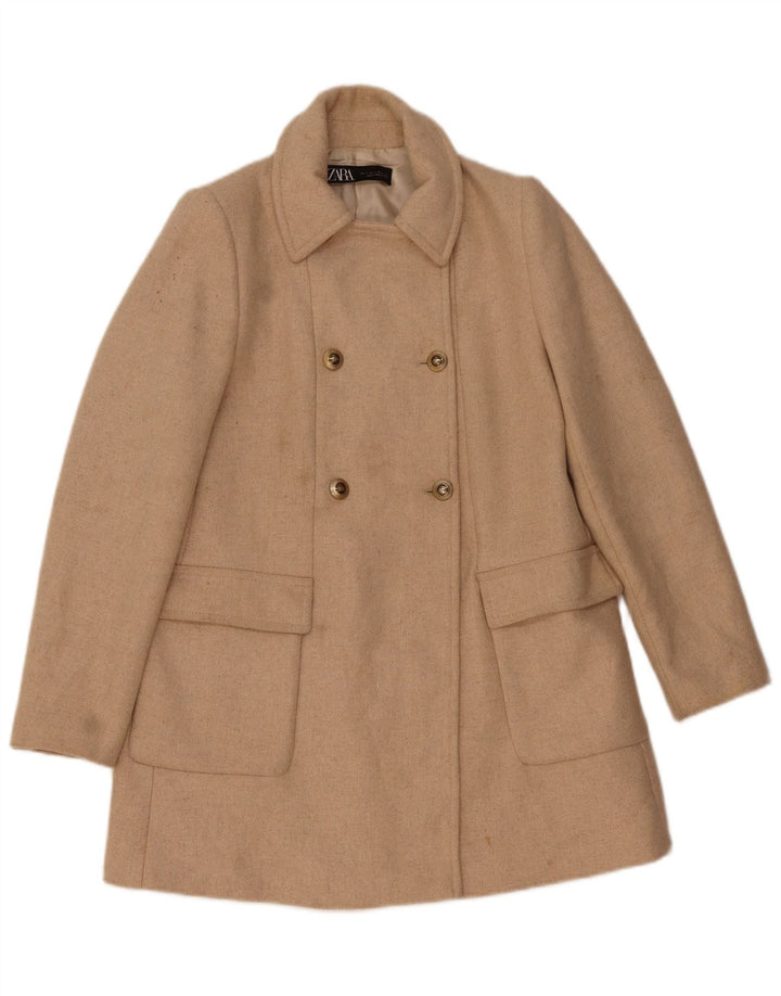 Zara ženski kaput s dvorednim kopčanjem UK 10 Small Beige Riblja kost vuna