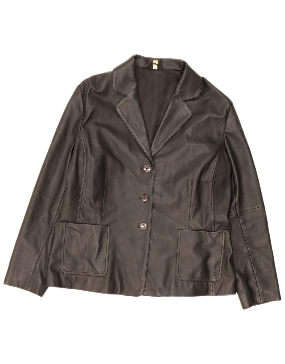 VINTAGE Womens Leather 3 Button Blazer Jacket UK 18 XL Black Leather