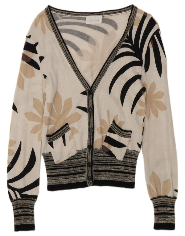 ICEBERG ženski kardigan pulover UK 6 XS od bijelog cvjetnog pamuka
