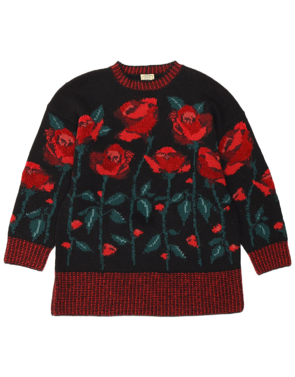 LAURA ASHLEY Ženski pulover s okruglim izrezom UK 14 Srednje crni cvjetni