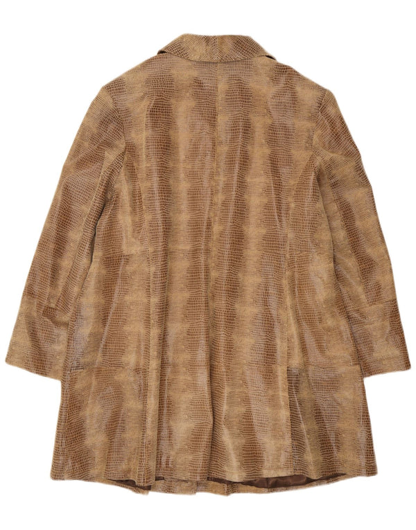 Vintage Womens Oversized Leather Coat EU 50 3XL Brown Animal Print Leather