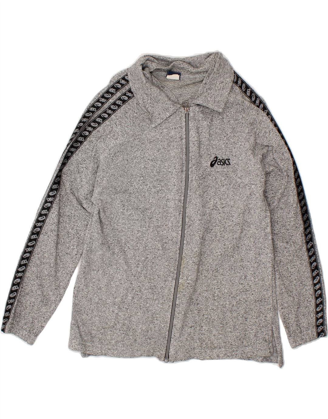 ASICS Womens Graphic Tracksuit Top Jacket UK 16 Large Grey Cotton Vintage Asics and Second-Hand Asics from Messina Hembry 