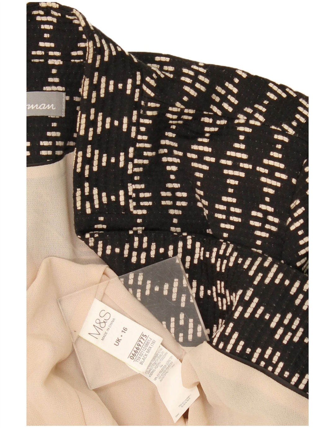 Marks & Spencer ženska jakna s otvorenim sakoom UK 16 Large Black Geometric