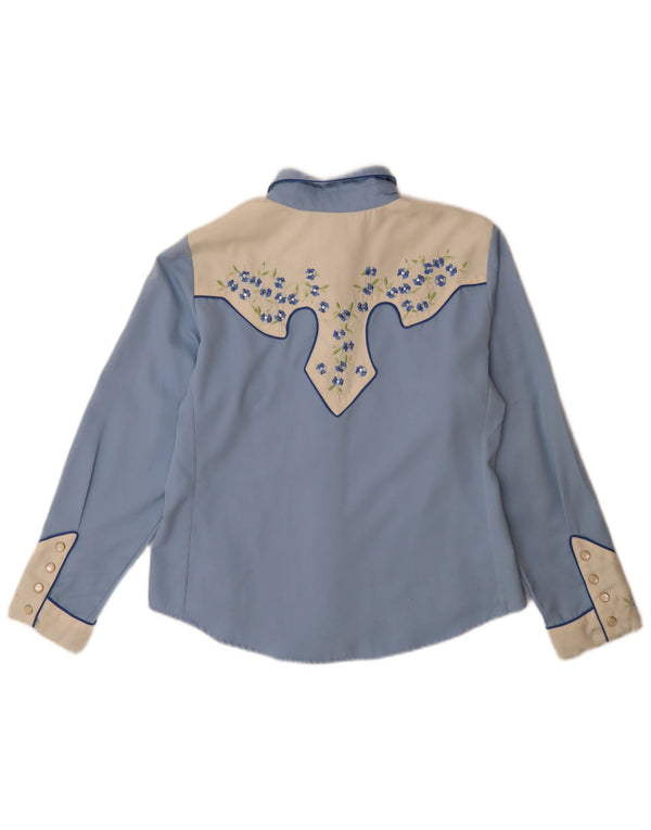 Scully Womens Shirt UK 14 Medium Blue Colourblock Rayon