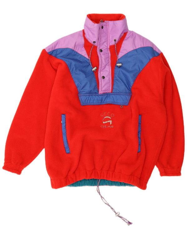 Vintage muški flis džemper s patentnim izrezom UK 44 2XL Red Colourblock