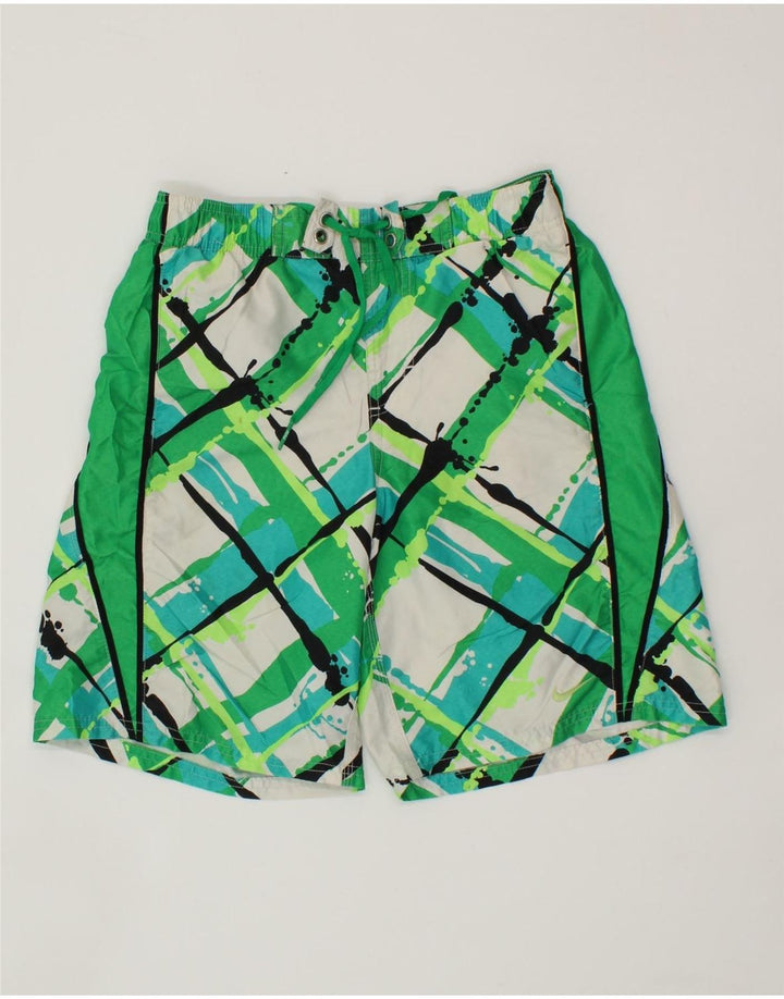 NIKE Boys Graphic Swimming Shorts 10-11 Years Medium Green Check Polyester Vintage Nike and Second-Hand Nike from Messina Hembry 
