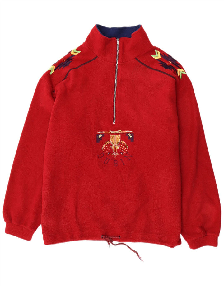 DUBIN Muški džemper od flisa široke kroja s patentnim zatvaračem i izrezom, veliki, crveni od poliestera