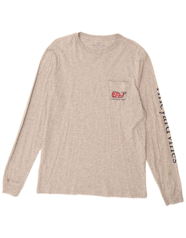 Vineyard Vines muška majica dugih rukava s grafikama, mala, siva pamučna