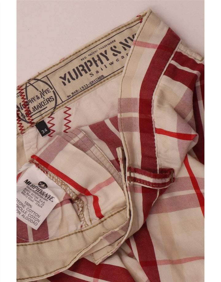 Murphy & Nye muške chino kratke hlače W34 veliki crveni karirani pamuk