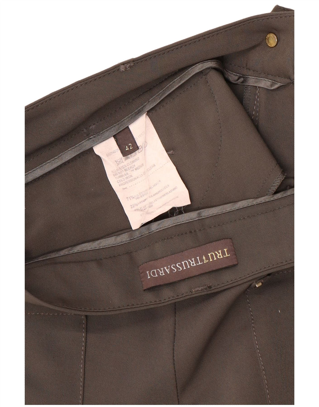 TRUSSARDI ženske uske ležerne hlače IT 42 srednje W32 L29 smeđi poliester