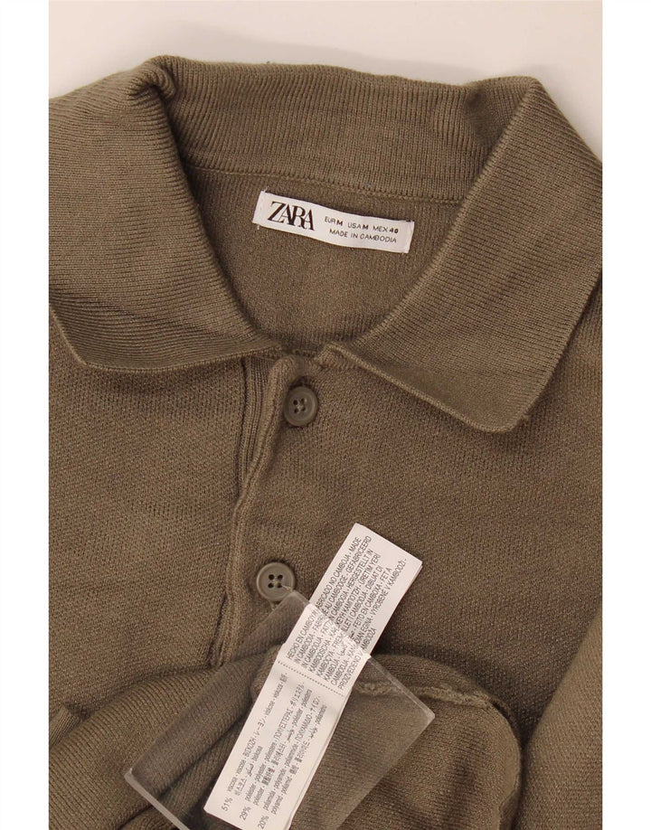 Zara muški džemper s polo ovratnikom, srednja pulover od kaki viskoze