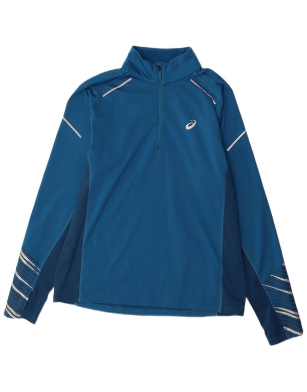 Asics Mens Pullover Tracksuit Top Large Blue Colourblock Polyester Sports
