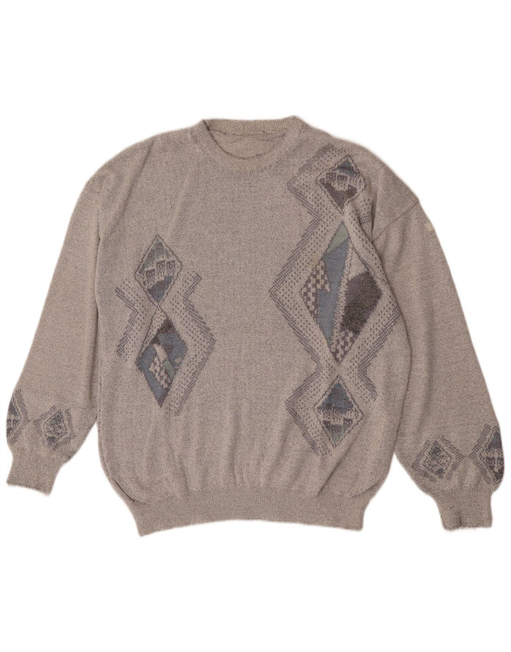 Vintage muški džemper s okruglim izrezom, veliki, sivi Argyle/Diamond
