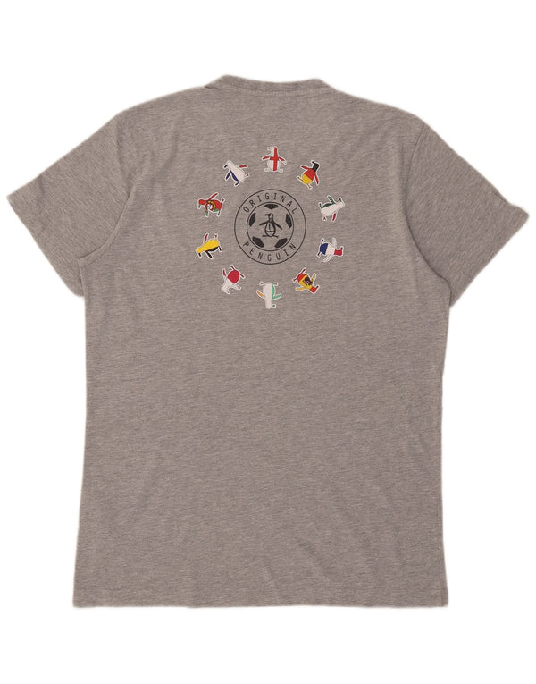 Penguin Mens Graphic T-Shirt Top Large Grey Flecked Cotton