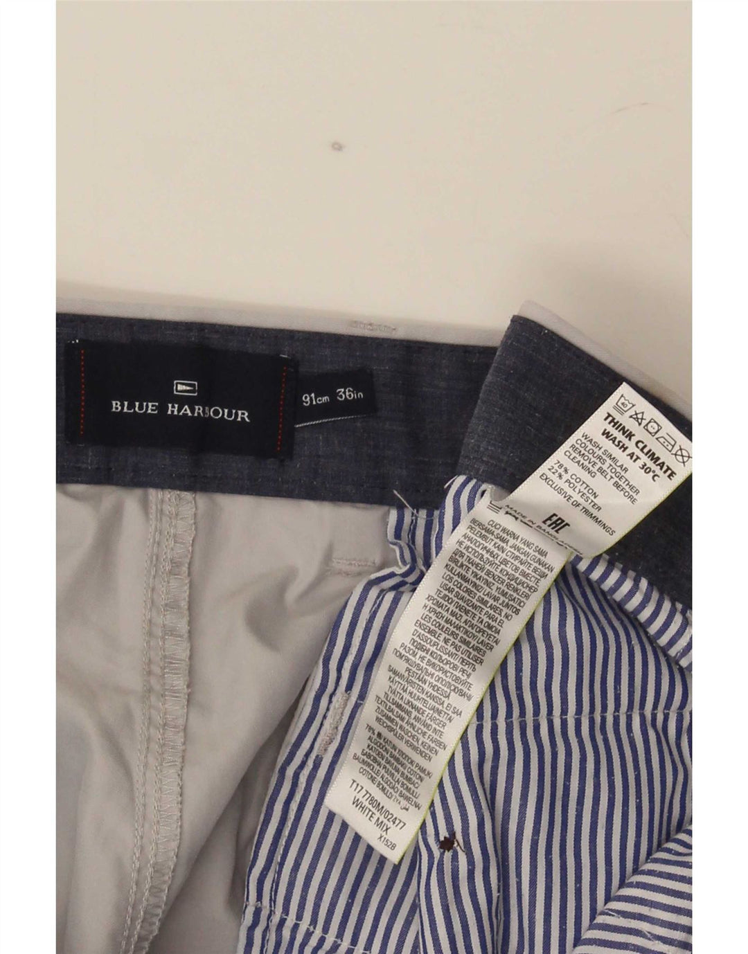 Marks & Spencer Mens Blue Harbor Chino kratke hlače W36 Veliki sivi pamuk