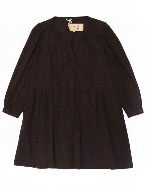 Fat Face Womens Long Sleeve Tiered Dress UK 24 4XL Black Paisley Cotton