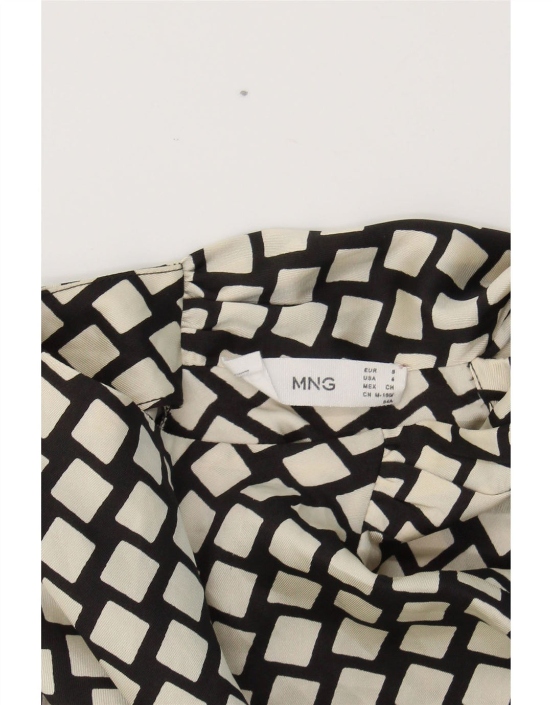MANGO Womens Front Tie 3/4 Sleeve Shirt Blouse US 4 Small Black Geometric Vintage Mango and Second-Hand Mango from Messina Hembry 