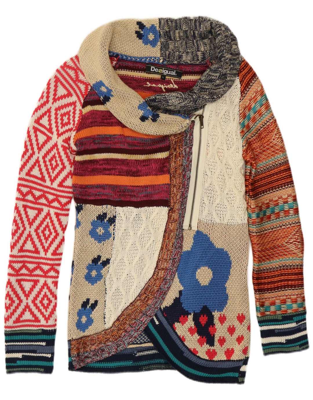 Desigual ženski kardigan džemper UK 14 Veliki raznobojni patchwork