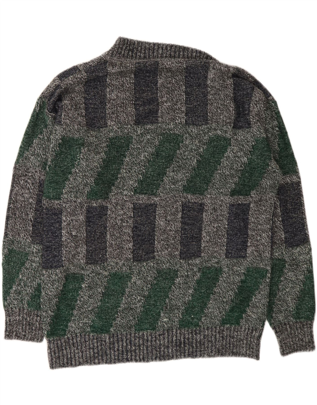 VINTAGE Mens V-Neck Jumper Sweater Large Grey Geometric Vintage Vintage and Second-Hand Vintage from Messina Hembry 
