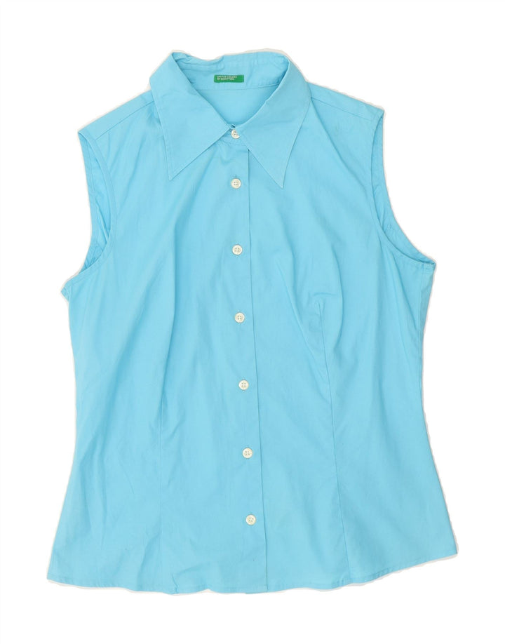 BENETTON Womens Sleeveless Shirt UK 14 Medium Blue Cotton Vintage Benetton and Second-Hand Benetton from Messina Hembry 