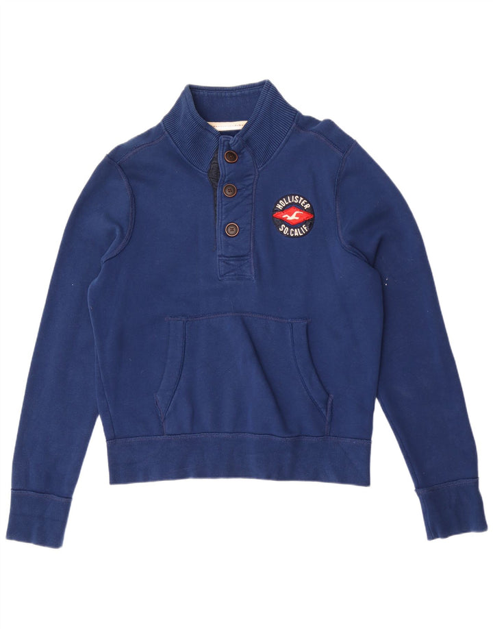 Hollister muška majica s dugmadima i izrezom, veliki plavi pamuk