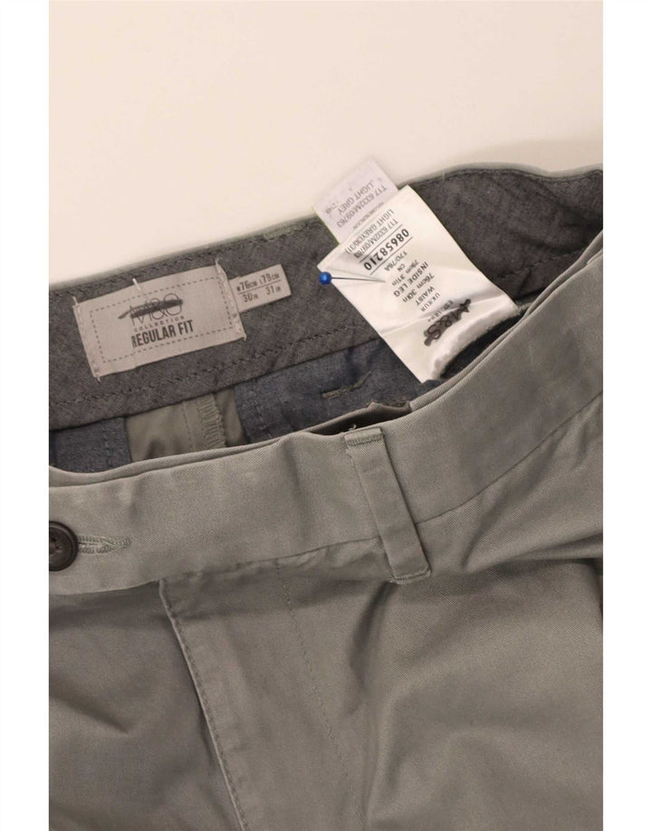 Marks & Spencer muške hlače standardnog kroja s štipaljkama W30 L31 sivi pamuk